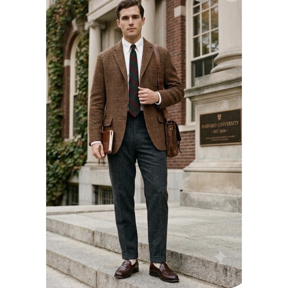 VTG Rugby Ralph Lauren RRL Herringbone Tweed 100% Wool Brown Blazer. Large.